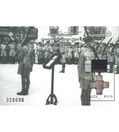 MALTA MINIATURE SHEET 70TH ANNIVERSARY GEORGE CROSS AWARD