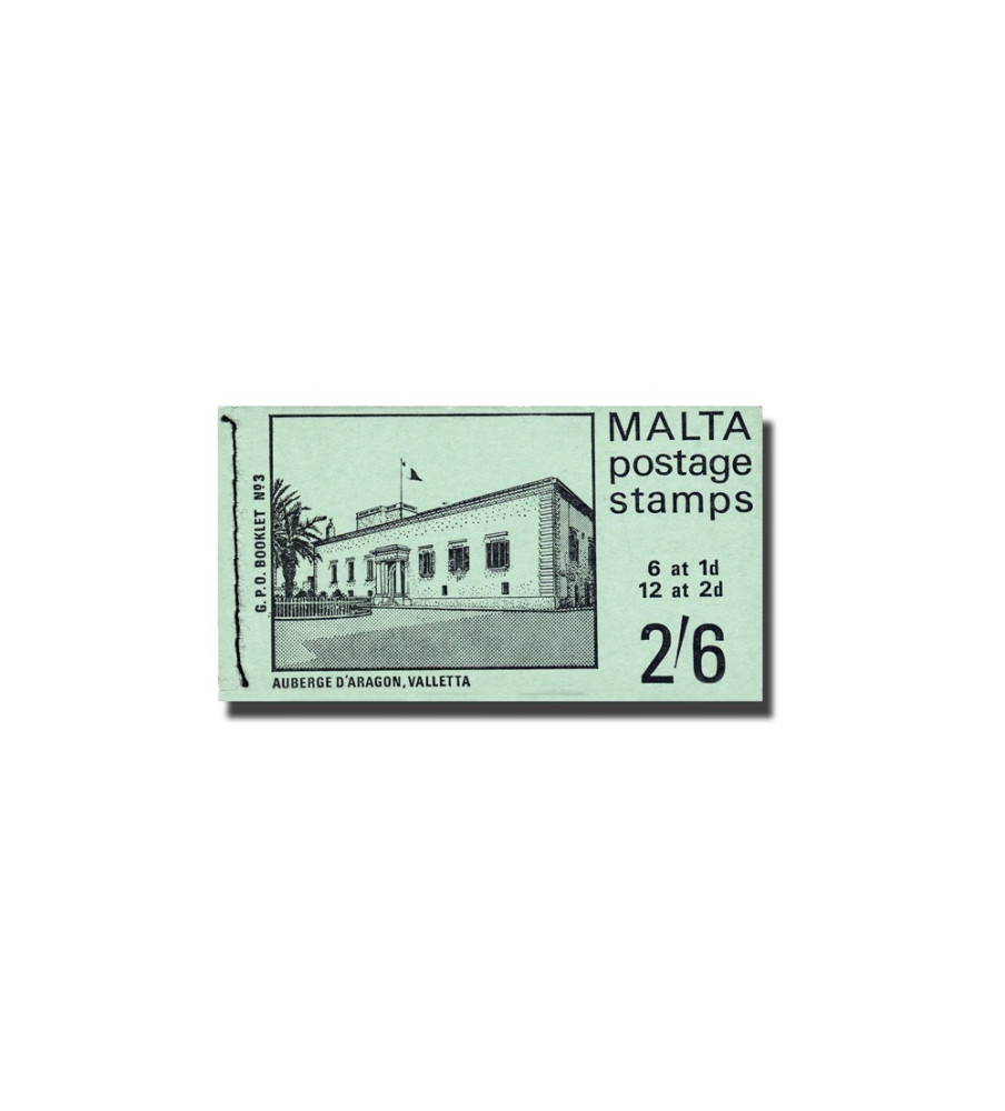 1971 May 29 Malta Stamp Booklets Green Cover 2 Panes of 2d & 1 of 1d (panes of 6)