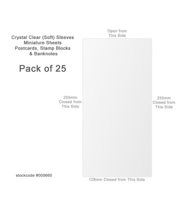 Plastic Sleeves W 12.8 x H 25.5 Open at W 12.8, pack of 25 75 gr