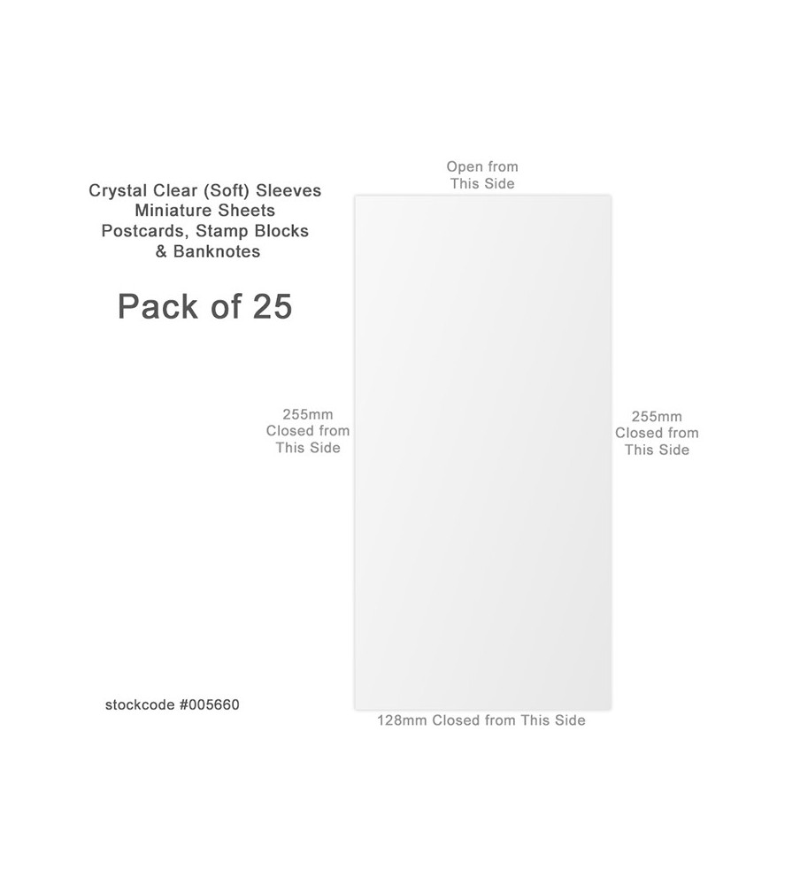 Plastic Sleeves W 12.8 x H 25.5 Open at W 12.8, pack of 25 75 gr