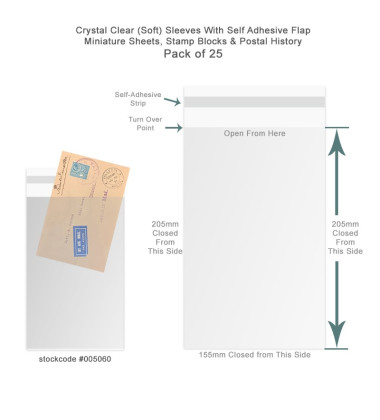 Plastic Sleeves with flap W 15.5 x H 20.5 Open at W 15.5 , pack of 25, 82 gr