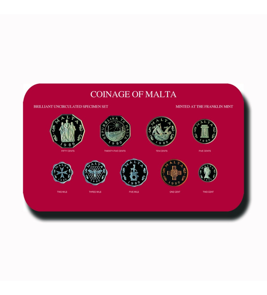 1980 MALTA DECIMAL COIN SET BRILLIANT UNCIRCULATED COPPER NICKEL