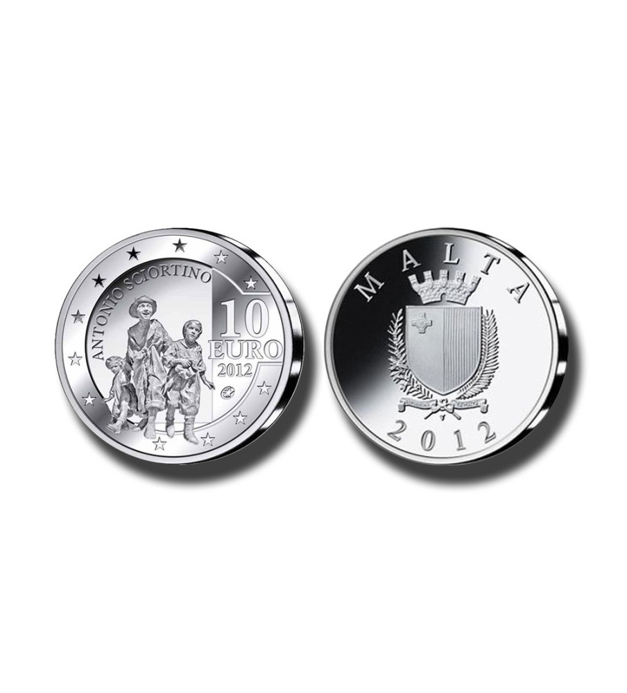 2012 MALTA -  €10 ANTONIO SCIORTINO COMMEMORATIVE SILVER COIN PROOF