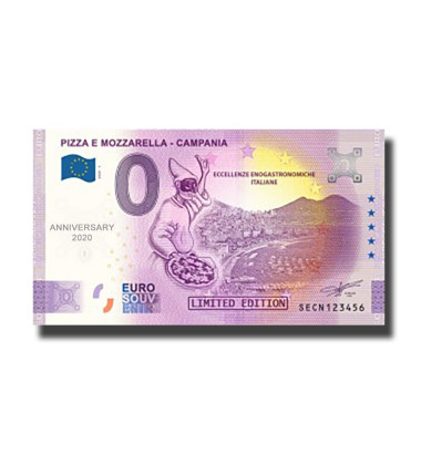 ANNIVERSARY 0 EURO SOUVENIR BANKNOTE PIZZA E MOZZARELLA CAMPANIA ITALY SECN 2020-1