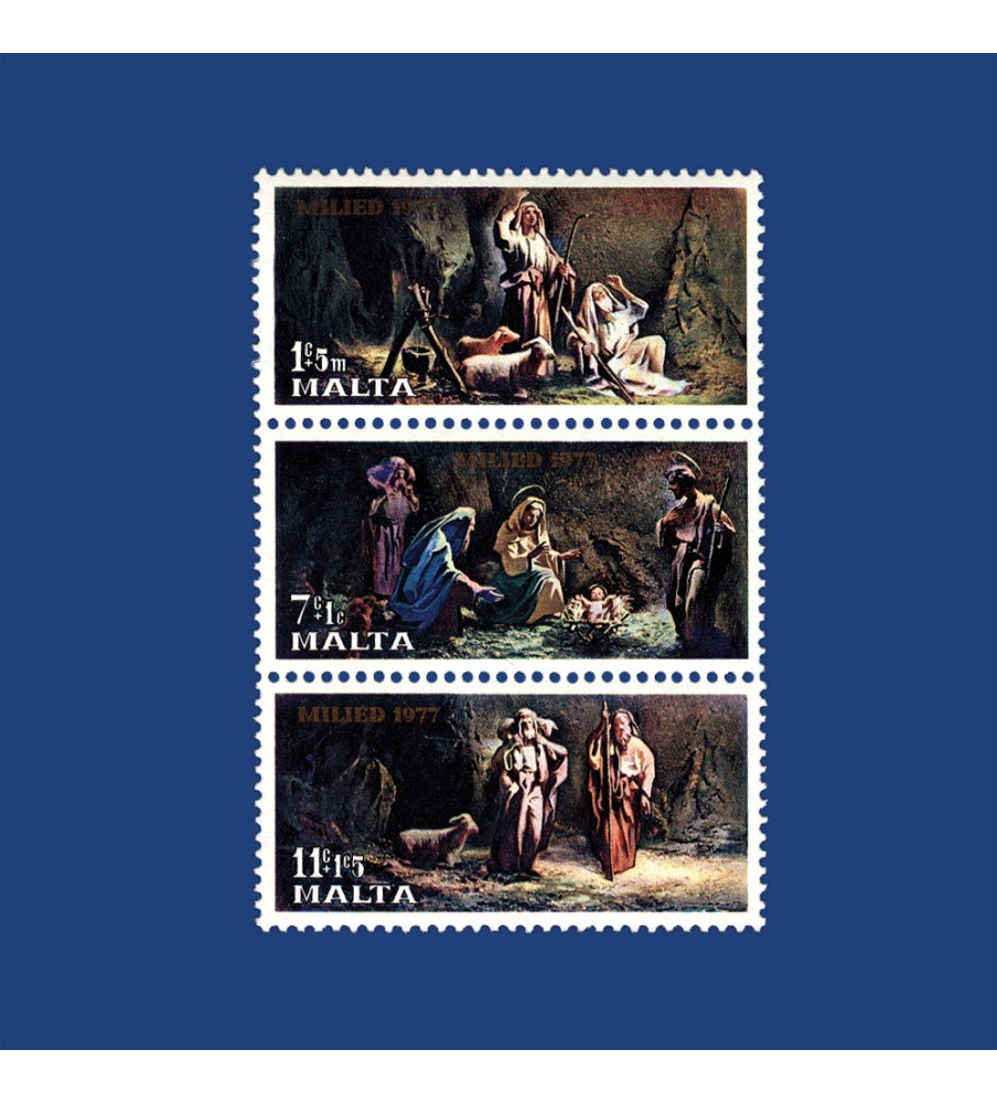 1977 Nov 16 MALTA STAMPS CHRISTMAS 1977 (TRIPTYCH)