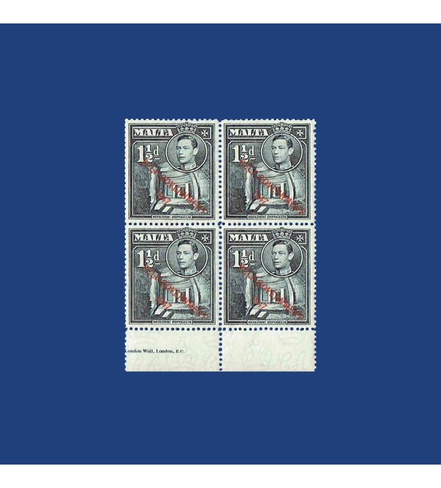 MALTA VARIETY STAMP KING GEORGE VI BROKEN CROSS VARIETY BLOCK OF 4 SG