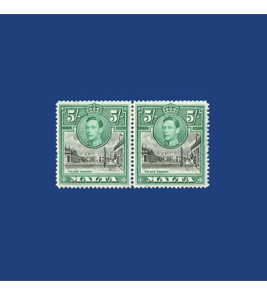 MALTA VARIETY STAMP KGVI PAIR OF 5/- EXTRA SEMAPHORE FLAW BLOCK OF 2 S