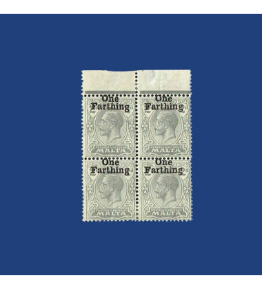 MALTA VARIETY STAMP KGV HIGH PRINTING OF OVERPRINT "ONE FARTHING" THUS