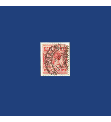 MALTA VARIETY STAMP KGV 1D VALUE SHOWING PLATE FLAW THOUGH "D" IN THE