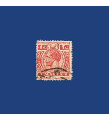 MALTA VARIETY STAMP KGV RED 1D VALUE SHOWING PLATE FLAW ON THE "1" IN