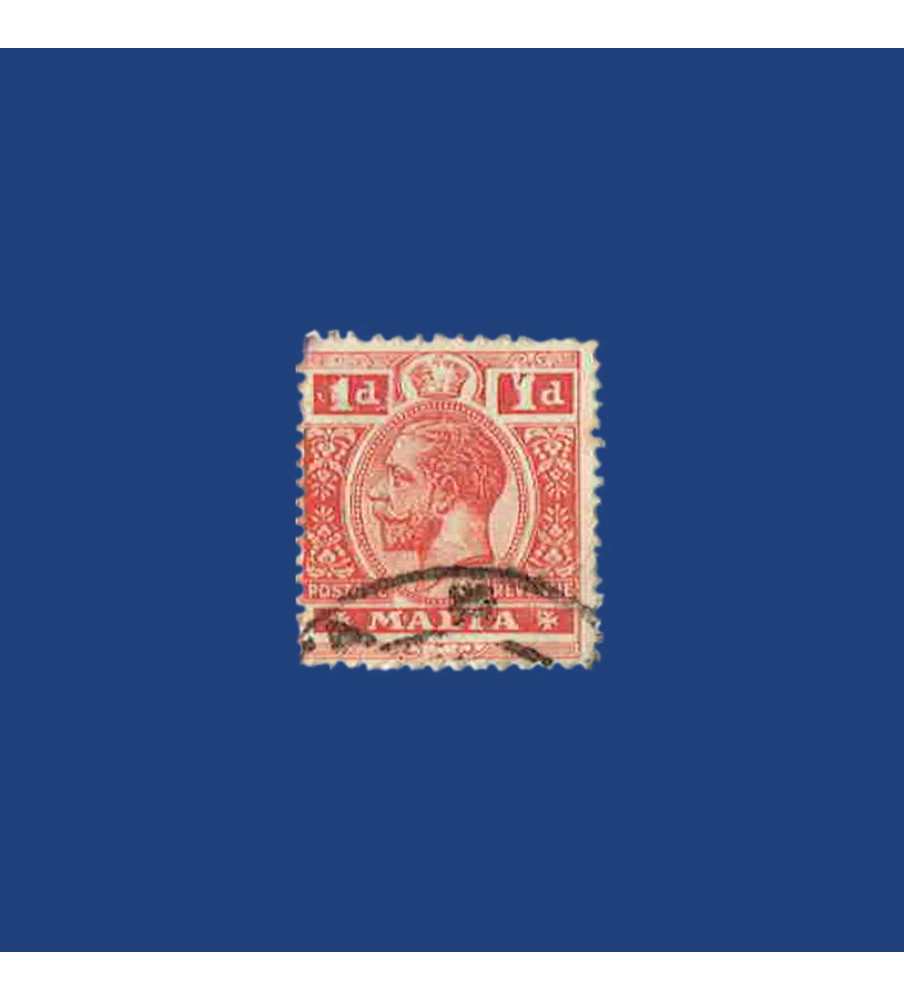 MALTA VARIETY STAMP KGV RED 1D VALUE SHOWING PLATE FLAW ON THE "1" IN