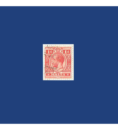 MALTA VARIETY STAMP KGV RED 1D VALUE SHOWING PLATE FLAW TO THE RIGHT O