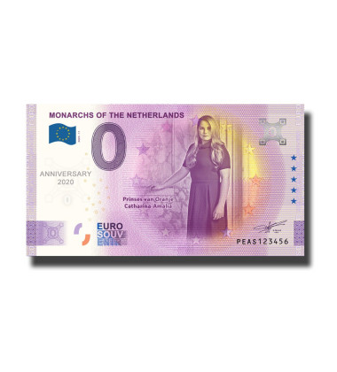 Anniversary 0 Euro Souvenir Banknote Monarchs Prinses Amalia Netherlands PEAS 2020-11