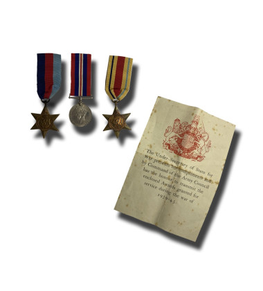 1943-45 WW2 Set of 3 Medals With Original Certificate and Ribbons