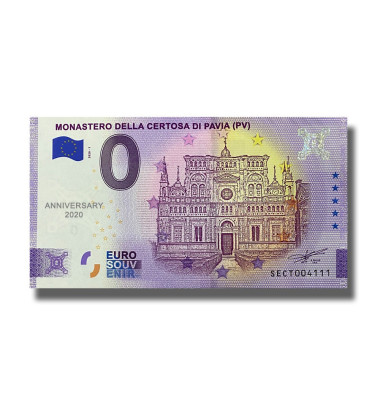 Anniversary 0 Euro Souvenir Banknote Monastero Della Certosa Di Pavia Italy SECT 2020-1