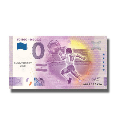 Anniversary 0 Euro Souvenir Banknotes DIEGO 1960 - 2020 Argentina AGAA 2020-1