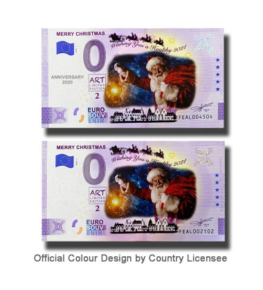 0 Euro Souvenir Banknotes Merry Christmas Set of 2 Coloured Malta FEAL 2020-1