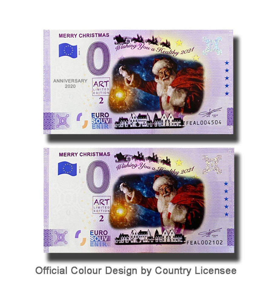 0 Euro Souvenir Banknotes Merry Christmas Set of 2 Colour Malta FEAL 2020-1