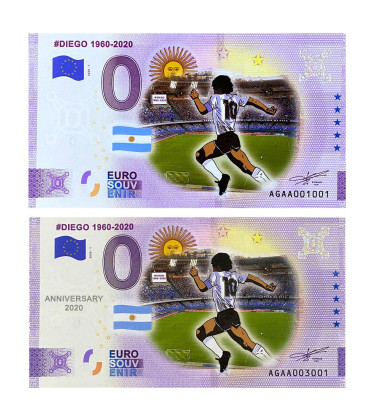 0 Euro Souvenir Banknotes DIEGO Set of 2 Colour Malta FEAL 2020-1