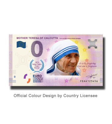 0 Euro Souvenir Banknote Mother Teresa Colour India FEAA 2019-1