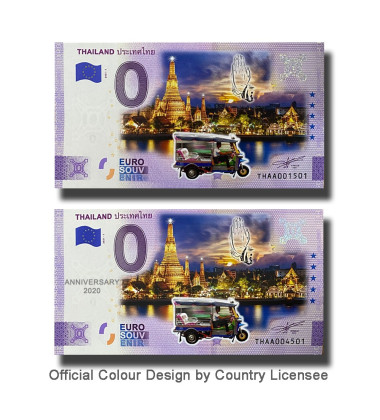 0 Euro Souvenir Banknotes Thailand Set of 2 Matching Numbers Colour THAA 2021-1`