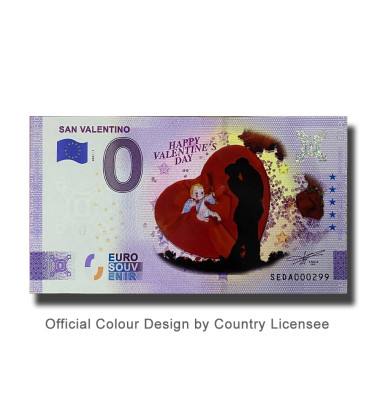 0 Euro Souvenir Banknote San Valentino Colour Italy SEDA 2021-1