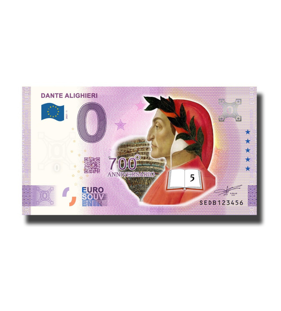 0 Euro Souvenir Banknote Dante Alighieri Colour Italy SEDB 2021-1