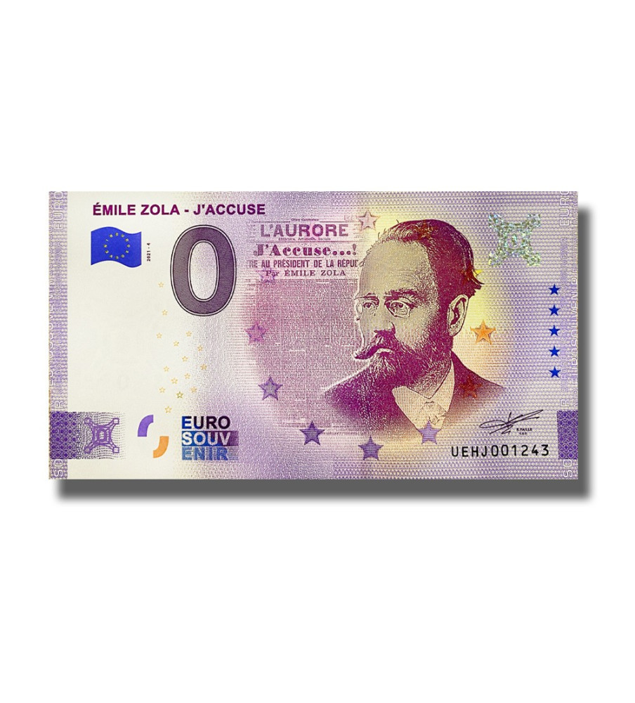 0 Euro Souvenir Banknote Emile Zola- J'Accuse France UEHJ 2021-4