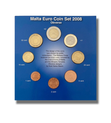 2008 Malta Euro Coins Full Set of Certification Coins from 1 cent to 2 euro