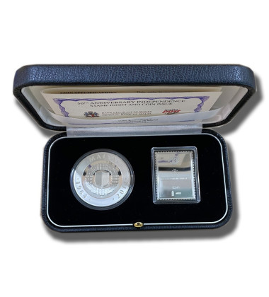 1964-2014 Malta 50th Anniversary Independence €10 Silver Coin Proof and Silver Stamp