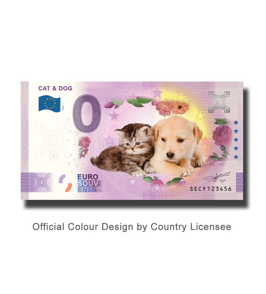 0 Euro Souvenir Banknote Cat And Dog Colour Italy SECY 2021-1