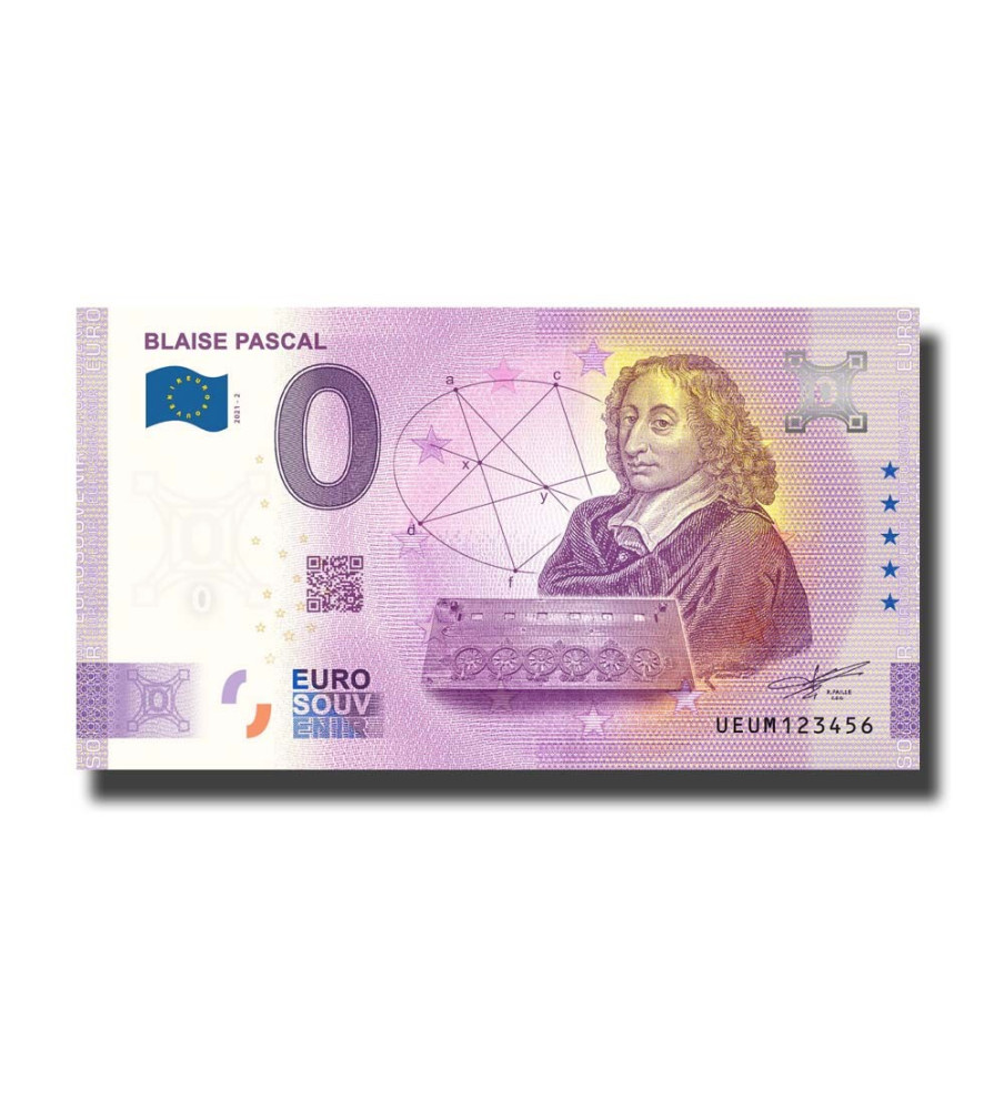 0 Euro Souvenir Banknote Blaise Pascal France UEUM 2021-2