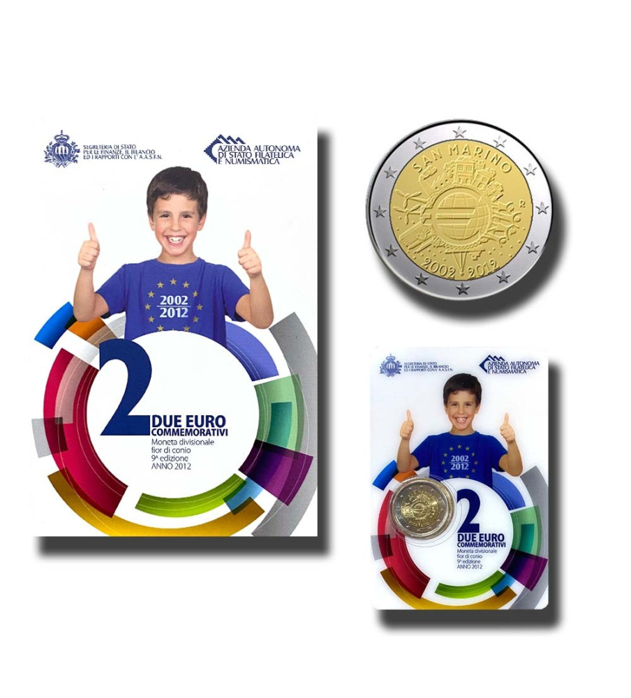 2012 San Marino 10 Years of The Euro 2 Euro Commemorative Coin