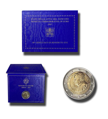 2007 Vatican 80th birthday of His Holiness Pope Benedict XVI 2 Euro Coin