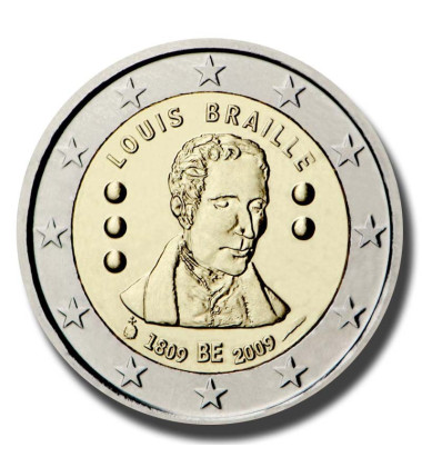 2009 Belgium 200th Anniversary of Birth of Louis Braille 2 Euro Coin