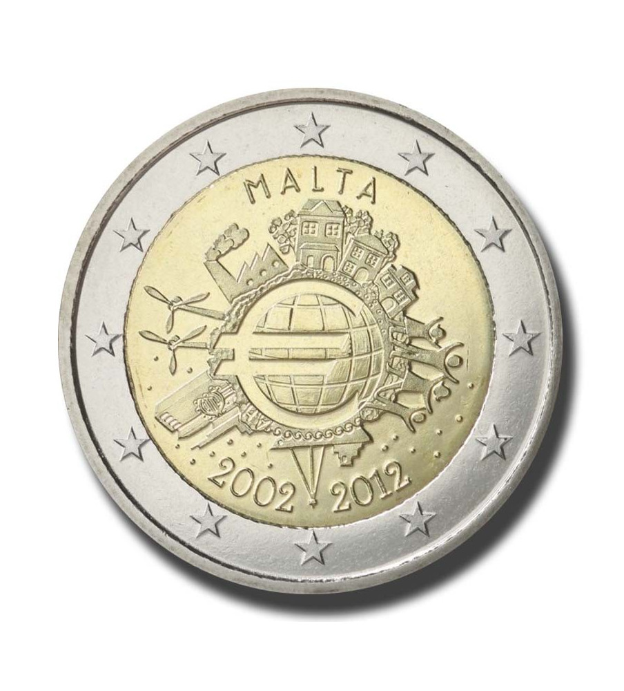 2012 Malta 10 Years of the Euro Currency 2 Euro Commemorative Coin