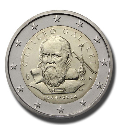 2014 Italy 450th Anniversary of the Birth of Galileo Galilei 2 Euro Coin