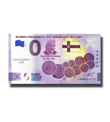 Anniversary 0 Euro Souvenir Banknote Suomen Presidenti P.E Svinhufvud Finland LEBM 2021-3