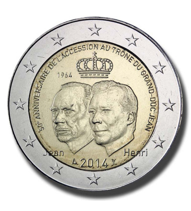 2014 Luxembourg 50th Anniversary of the Accession to the Throne of Grand Duke Jean 2 Euro Coin