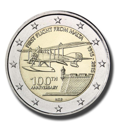 2015 Malta 100 Years First Flight 2 Euro Commemorative Coin