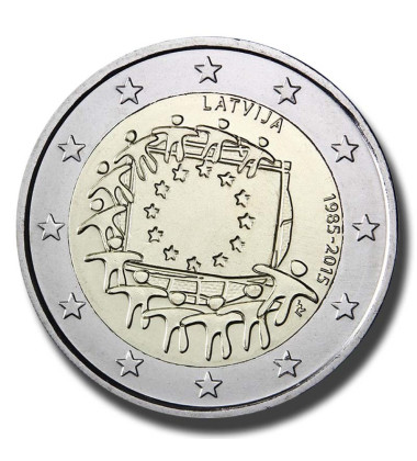 2015 Latvia The 30th Anniversary of EU Flag 2 Euro Coin