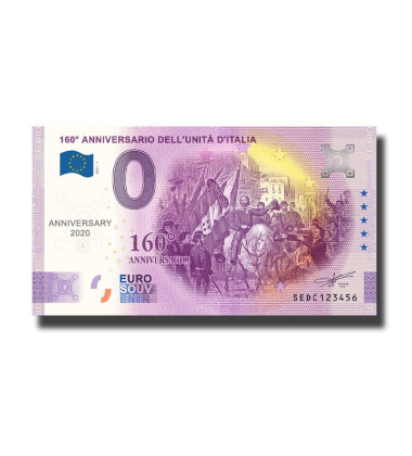 Anniversary 0 Euro Souvenir Banknote 160th Anniversario Unita D Italia Italy SEDC 2021-1