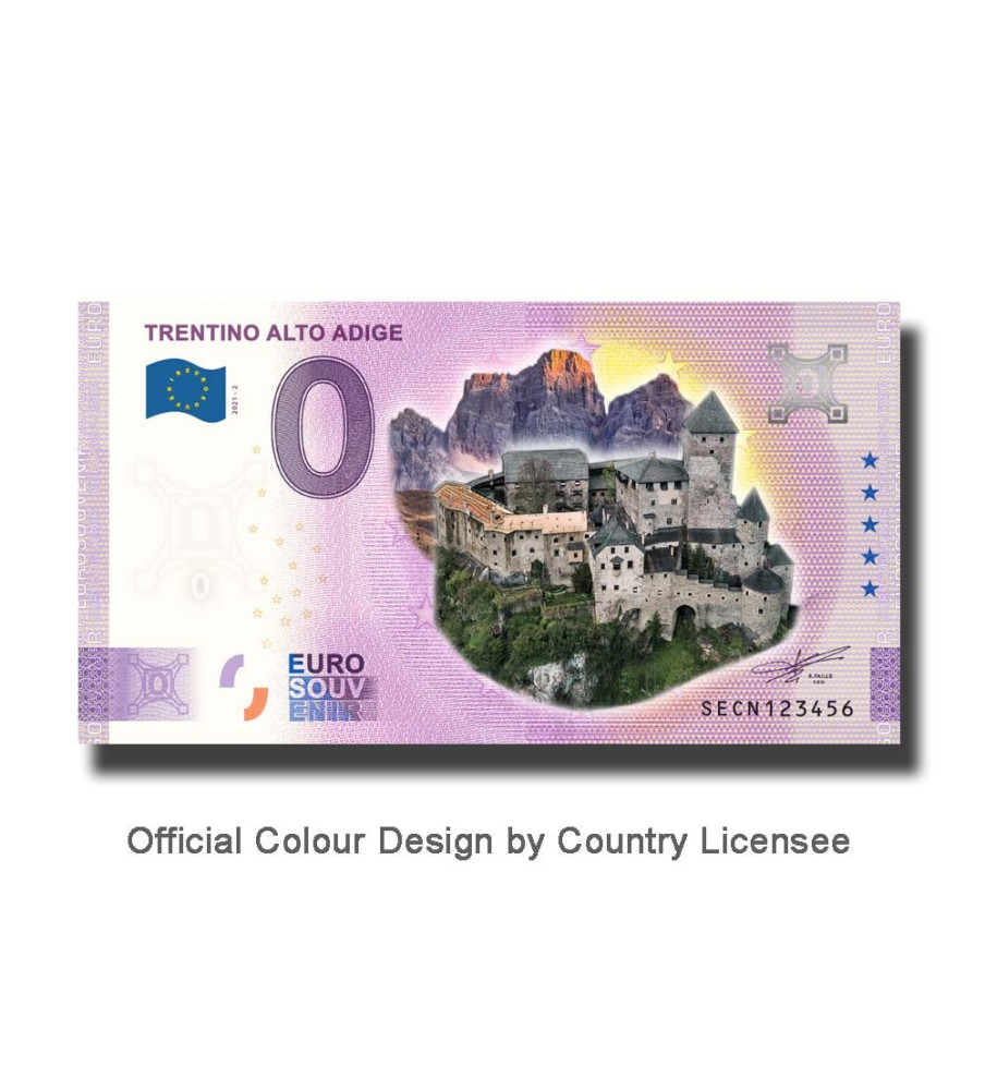 0 Euro Souvenir Banknote Trentino Alto Adige Colour Italy SECN 2021-2