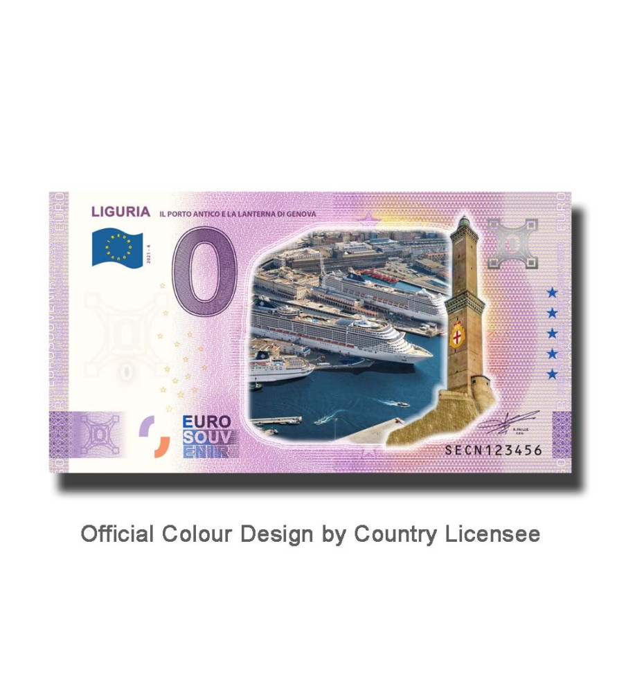 0 Euro Souvenir Banknote Liguria Colour Italy SECN 2021-4