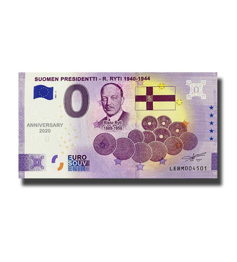 Anniversary 0 Euro Souvenir Banknote Soumen Presidenti R. Ryti 1940-1944 Finland LEBM 2021-5