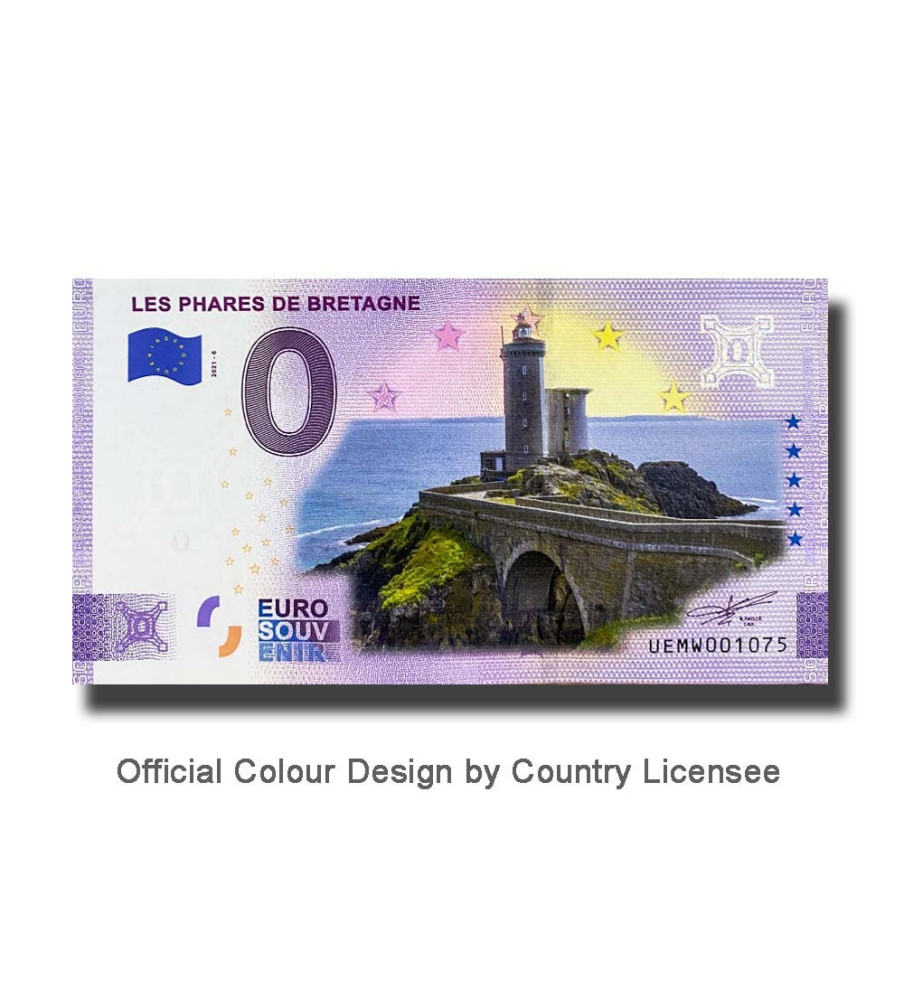 0 Euro Souvenir Banknote Les Phares De Bretagne Colour France UEMW 2021-6