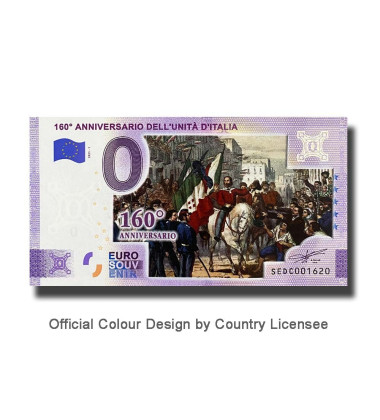 0 Euro Souvenir Banknote 160th Anniversary Dell'Unita D'Italia Colour Italy SEDC 2021-1