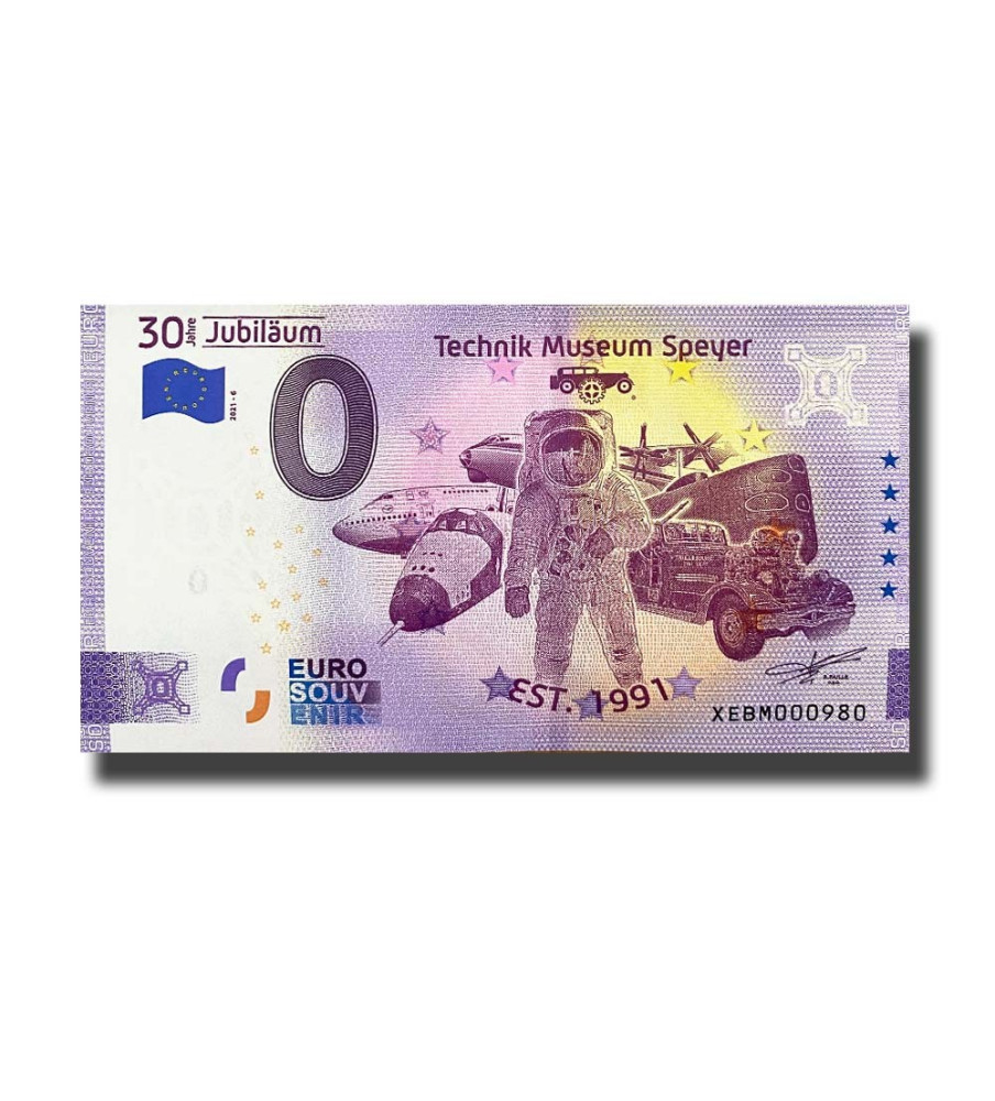 0 Euro Souvenir Banknote 30 Jahre Jubilaum Technik Museum Speyer Gemany XEBM 2021-6