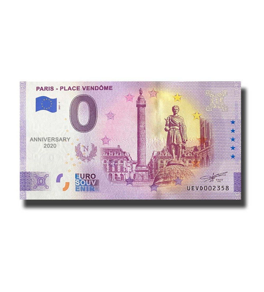 Anniversary 0 Euro Souvenir Banknote Paris Place Vendome France UEVD 2021-1