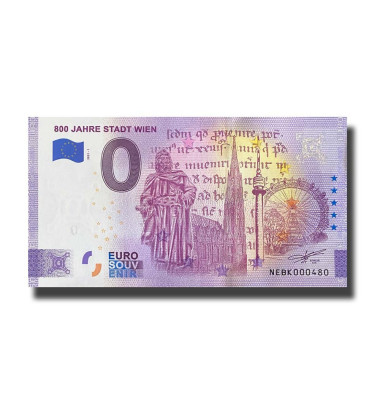 0 Euro Souvenir Banknote 800 Jahre Stadt Wien Austria NEBK 2021-1